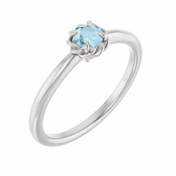 Rope Solitaire Natural Aquamarine Ring in Platinum