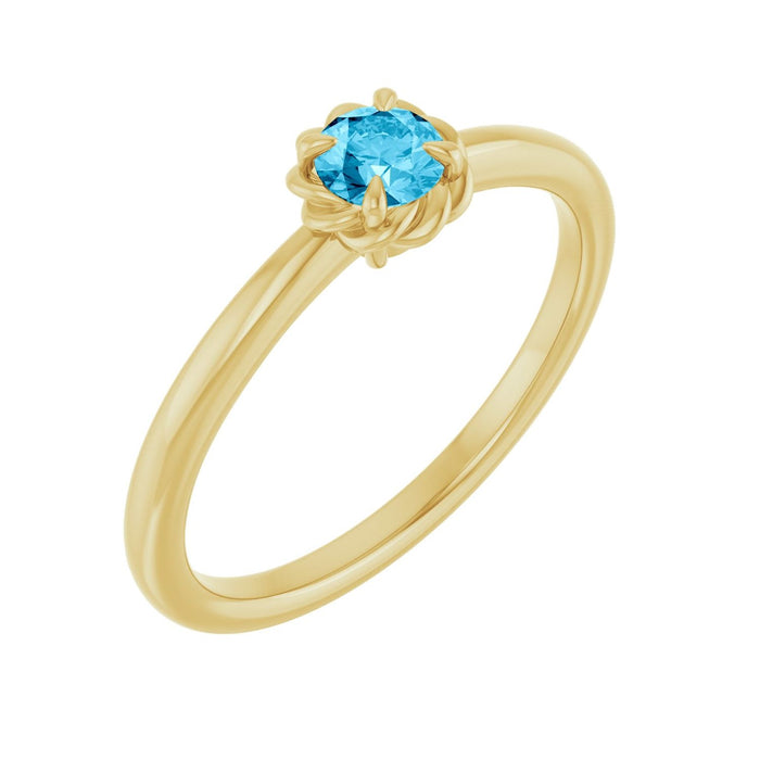 Rope Solitaire Natural Aquamarine Ring in 14K Yellow Gold