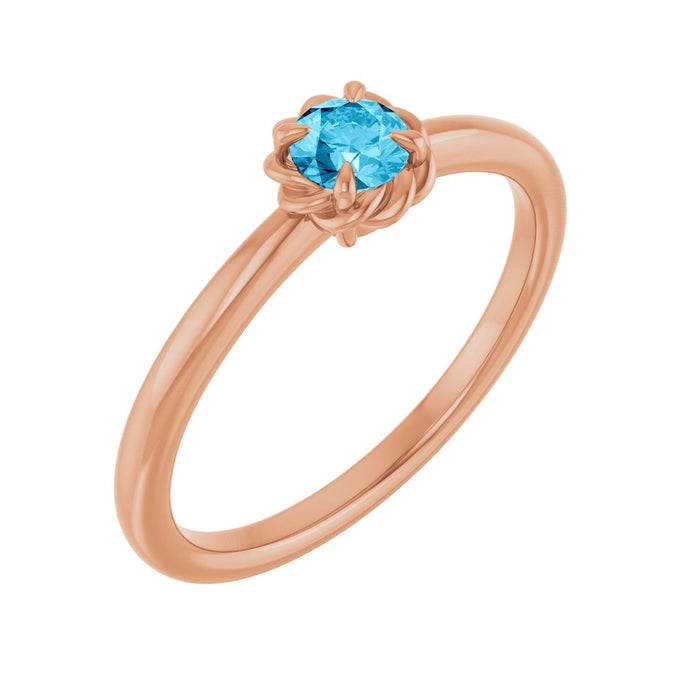 Rope Solitaire Natural Aquamarine Ring in 14K Rose Gold