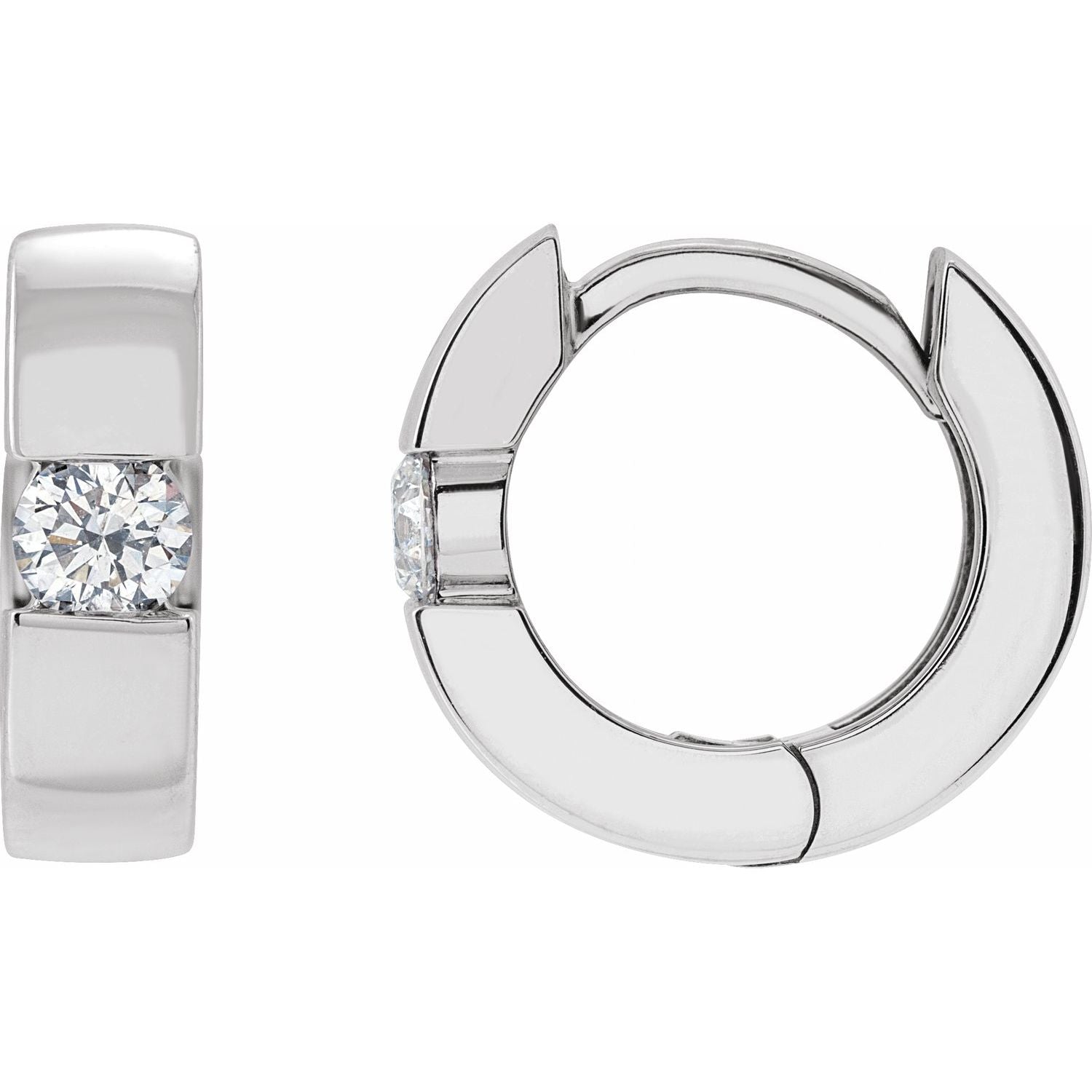 14K White Gold diamond huggie earrings