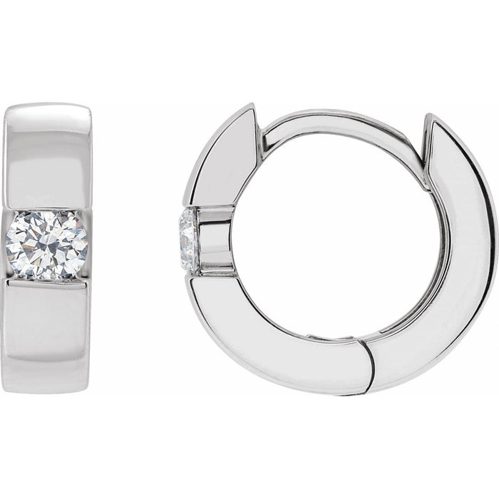 14K White Gold diamond huggie earrings