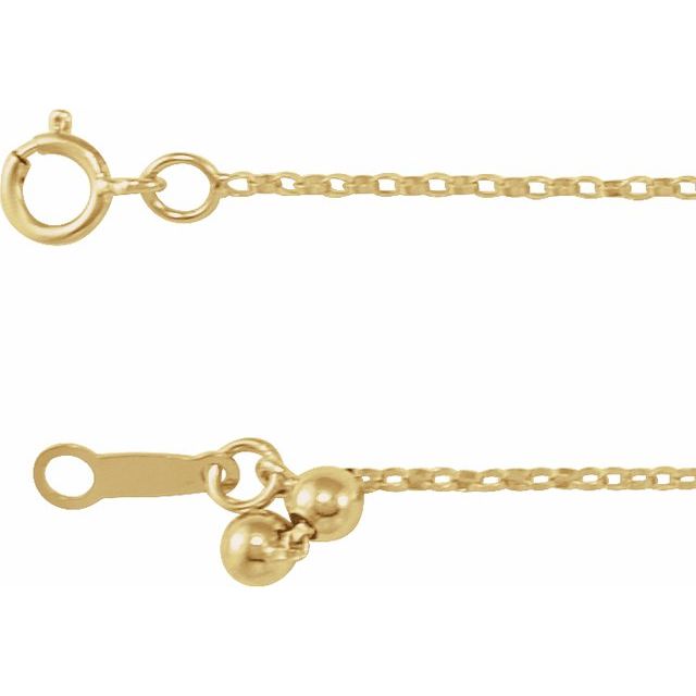 1.1mm adjustable rolo chain necklace in 14k yellow gold, 16-22" adjustable