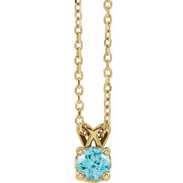 london blue topaz round station necklace in 14k yellow gold