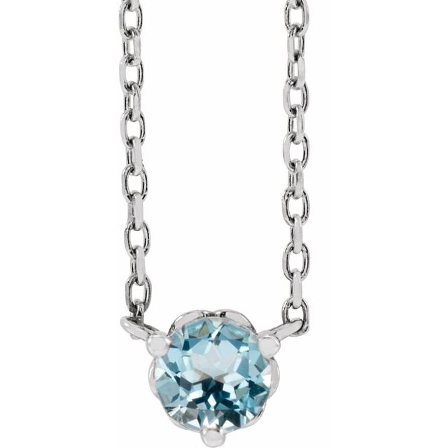 sky blue topaz round solitaire necklace in 14k white gold