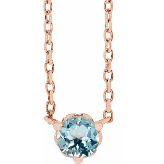sky blue topaz round solitaire necklace in 14k rose gold