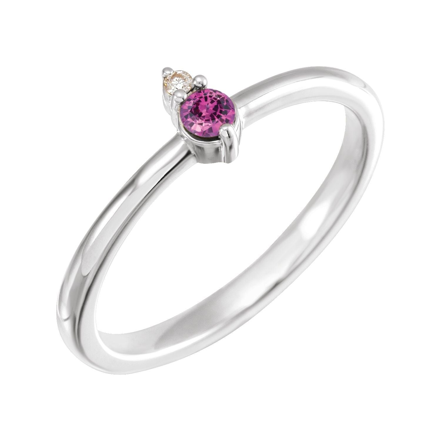 Natural Pink Sapphire & Diamond Petite Ring in 14K White Gold - natural pink sapphire
