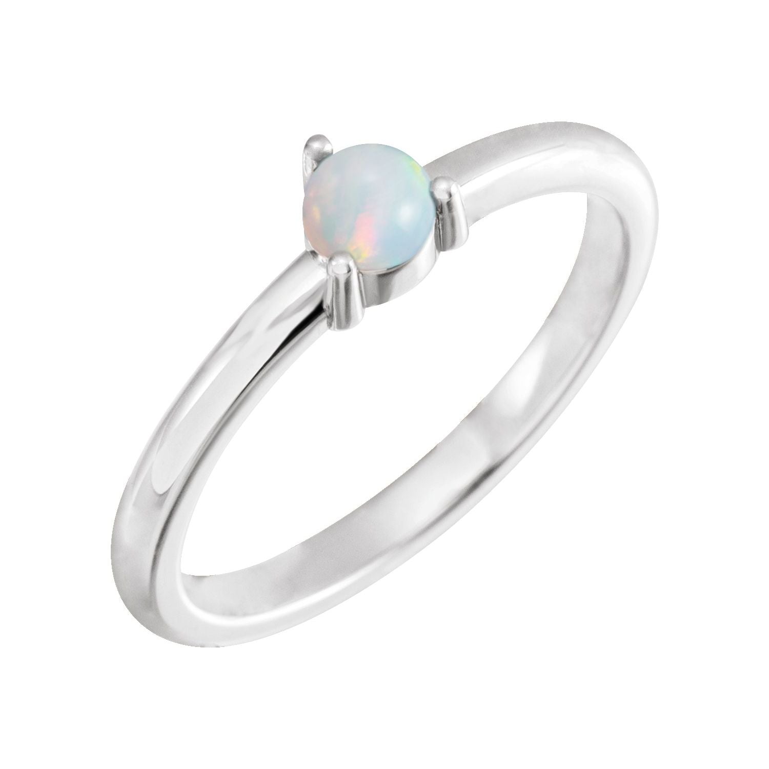Opal & Diamond Three-Stone Ring in 14K White Gold - natural opal
