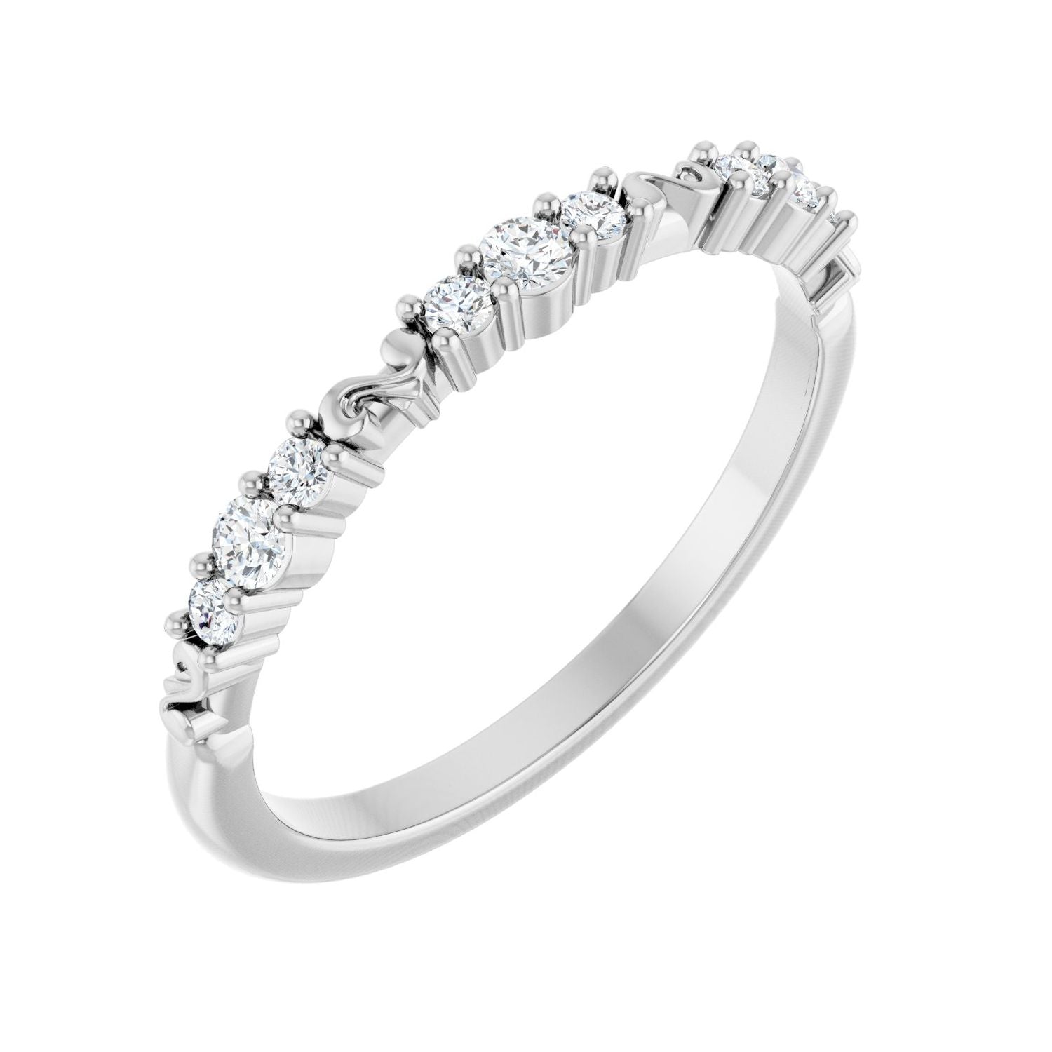 White Gold graduated nine-stone diamond wedding band with 9 top-set round lab-grown diamonds