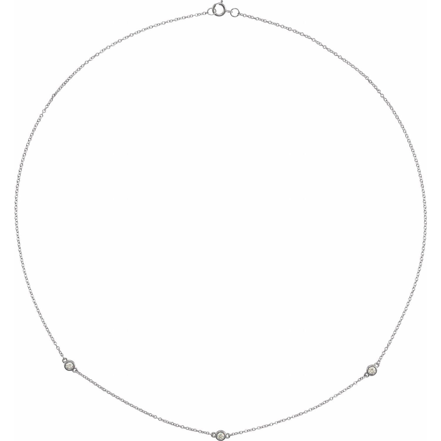 14K White Gold 1/5 ct natural diamond station pendant necklace