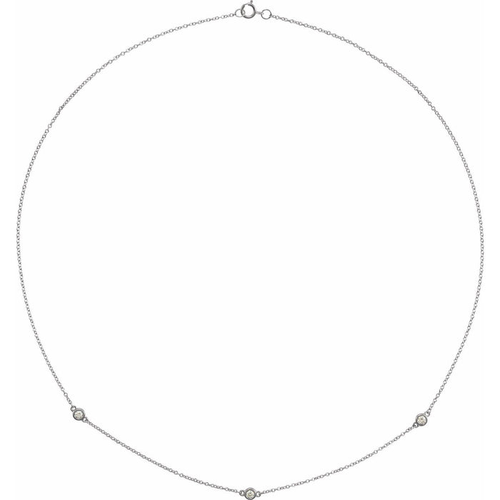 14K White Gold 1/5 ct natural diamond station pendant necklace