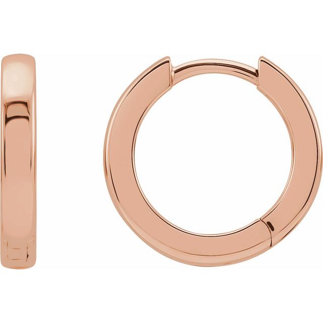 bold hinged gold hoop earrings in 14k rose gold, 14 mm
