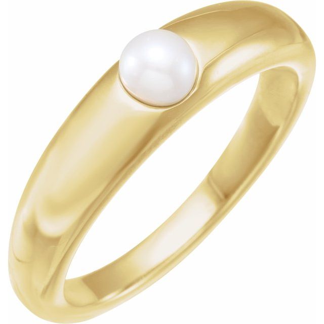 domed akoya pearl ring in 14k yellow gold