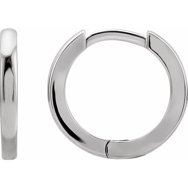 everyday hinged gold hoop earrings in 14k white gold, 15 mm