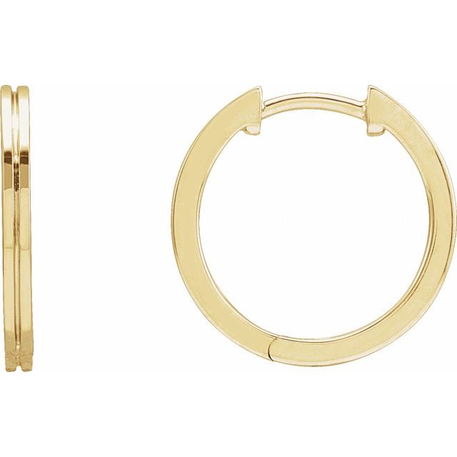 grooved huggie gold hoop earrings in 14k yellow gold, 15 mm