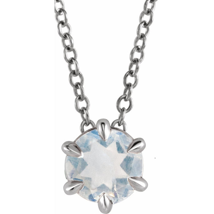 14K White Gold 4mm Blue Moonstone Solitaire Necklace