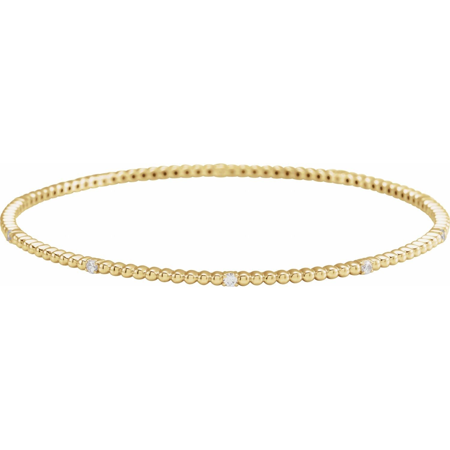 14K Yellow Gold beaded-edge diamond bangle bracelet