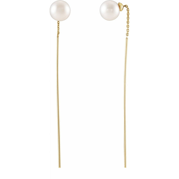 Cultured Freshwater Pearl threader earrings in 14K Yellow Gold