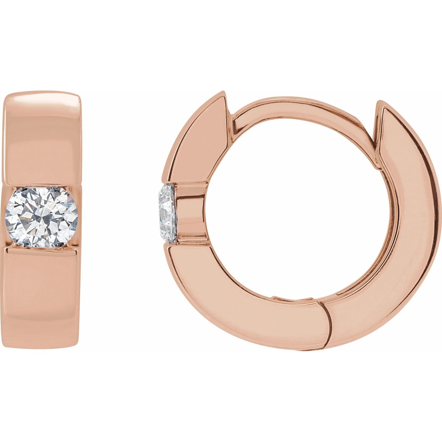 Hinged Huggie Natural Diamond Hoop Earrings in 14K Rose Gold