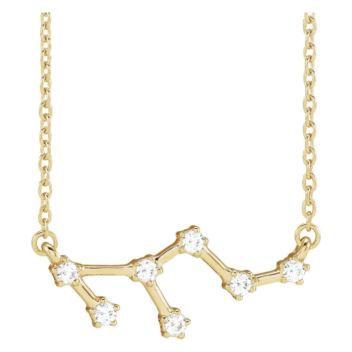 Leo Zodiac Constellation Pendant, Natural Diamond in Solid 14K Gold