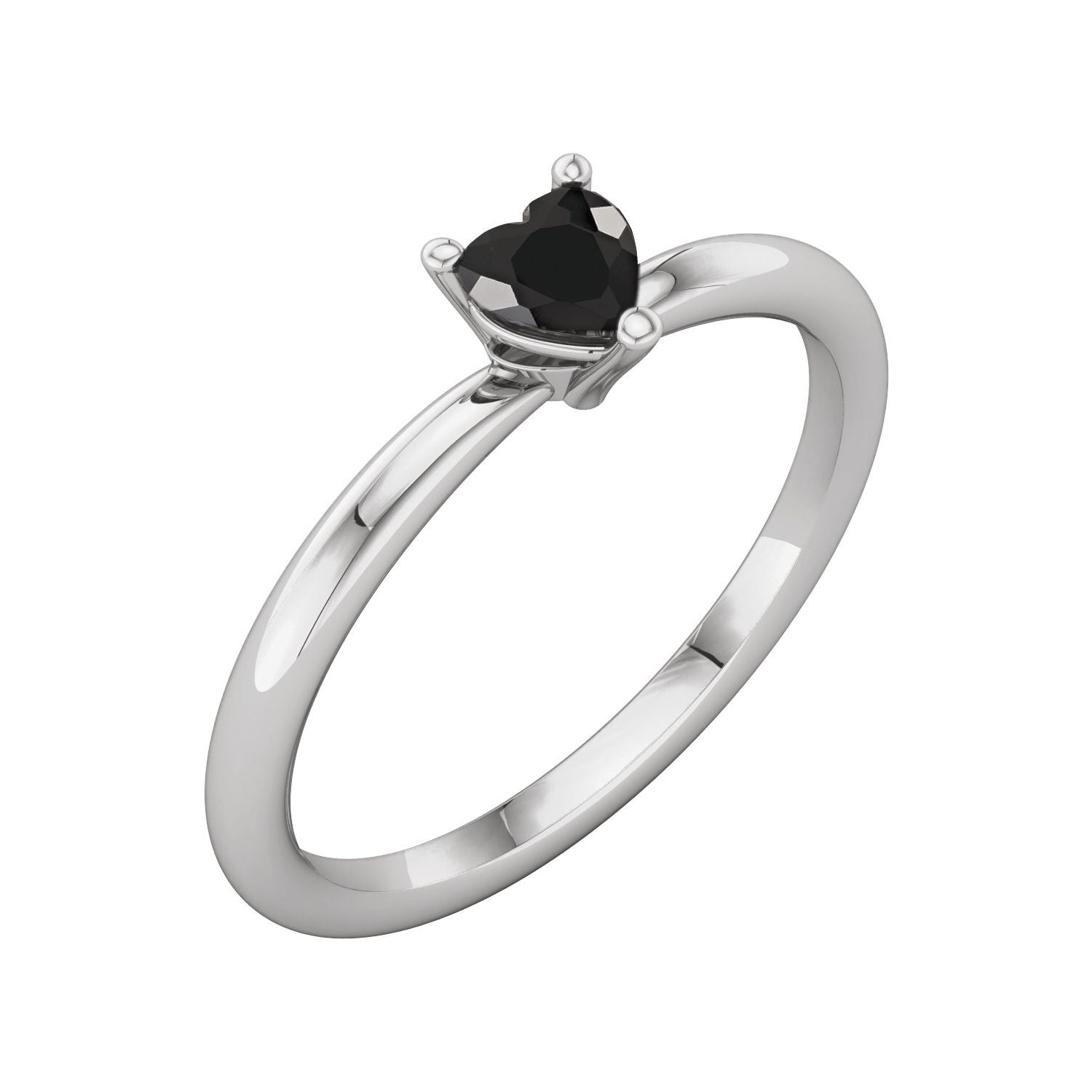 Black Onyx Heart Solitaire Ring in 14K White Gold - natural black onyx
