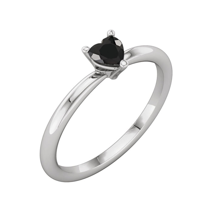 Black Onyx Heart Solitaire Ring in 14K White Gold - natural black onyx