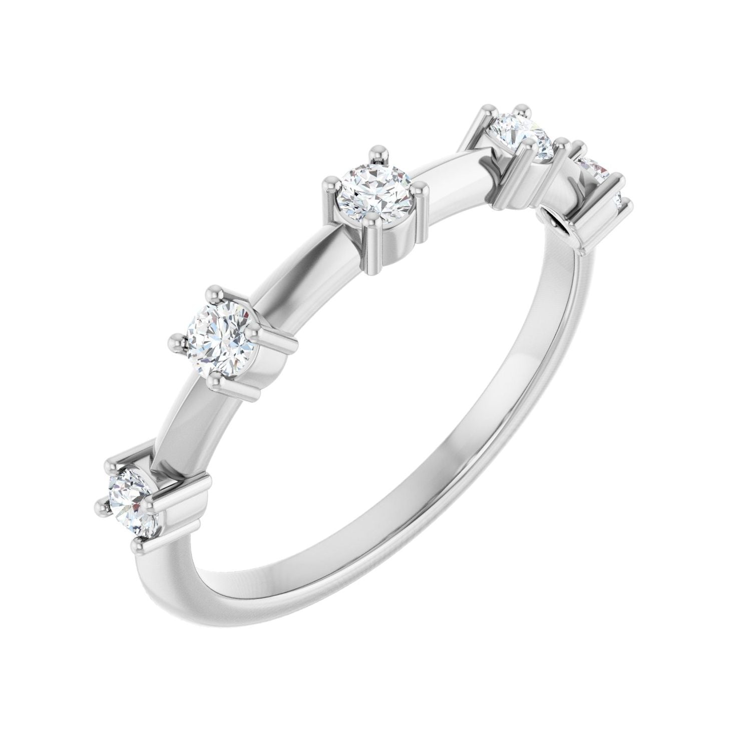 White Gold five-stone diamond wedding band with 5 top-set round lab-grown diamonds