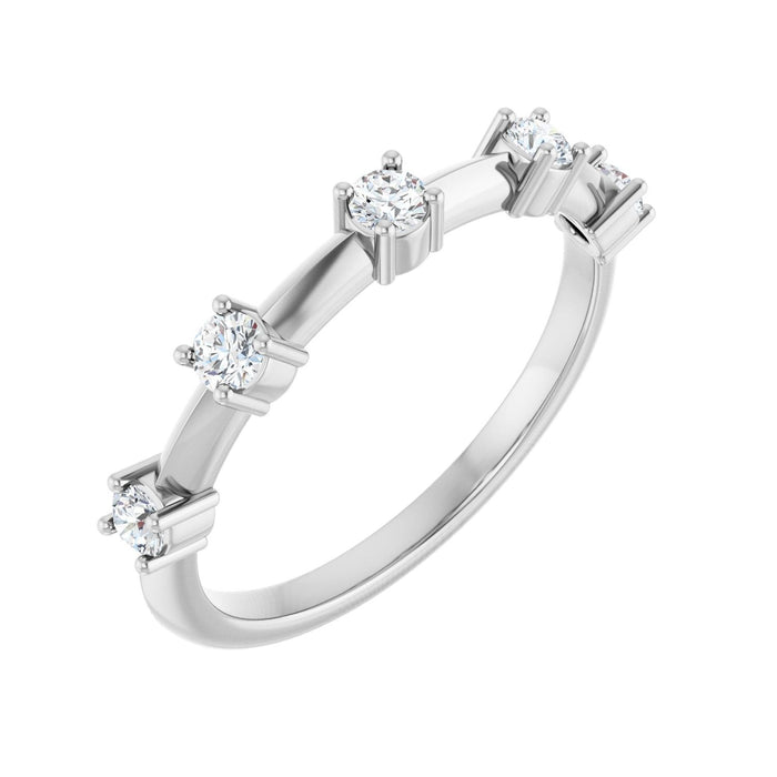 White Gold five-stone natural diamond wedding band with 5 top-set round natural diamonds