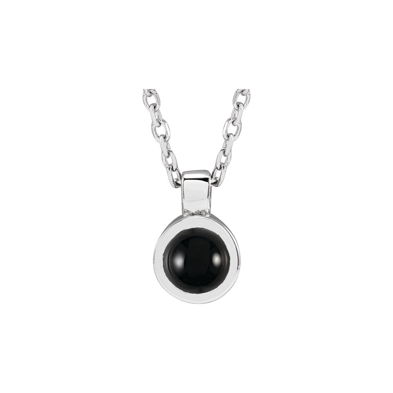 14K White Gold Onyx Bezel-Set Necklace