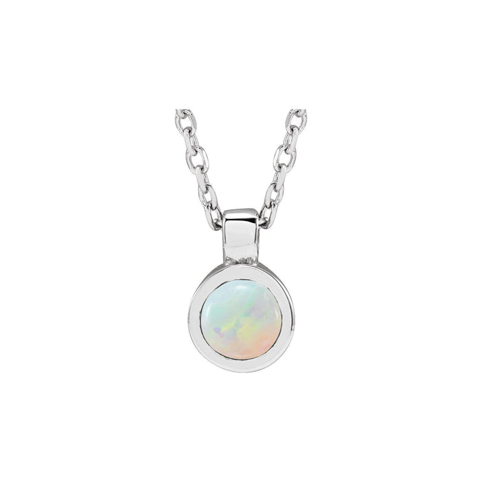 bezel-set opal cabochon pendant, 14K White Gold