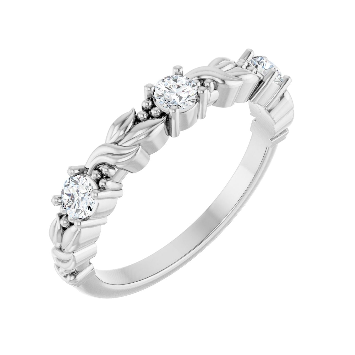 White Gold three-stone diamond wedding band with 3 top-set round lab-grown diamonds