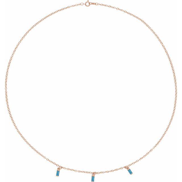 swiss blue topaz baguette necklace in 14k rose gold