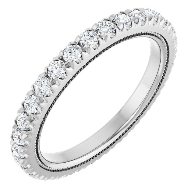 Milgrain French-Set Diamond Eternity Band in 14K White Gold
