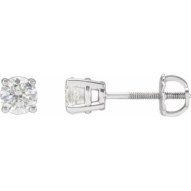 1 ct round diamond solitaire stud earrings in 14k white gold