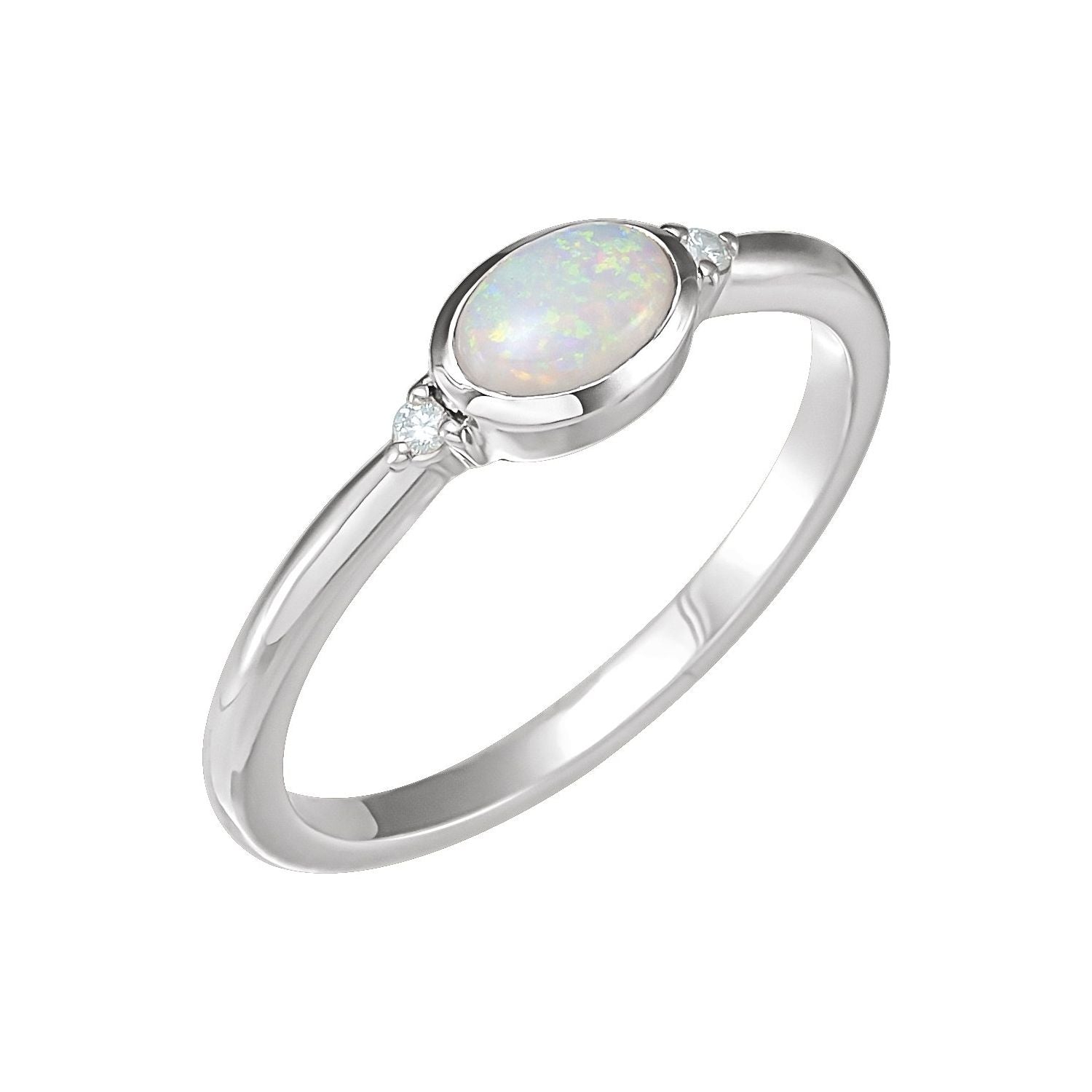Opal & Diamond Crossover Ring in 14K White Gold - natural opal