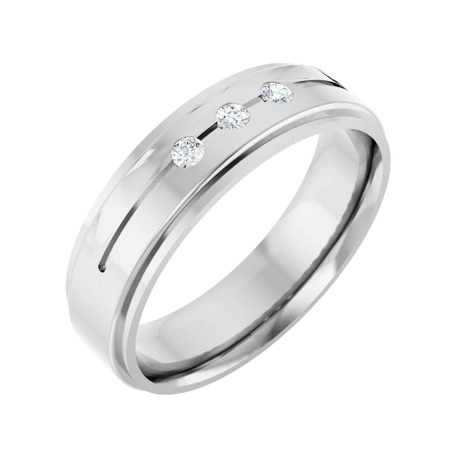 White Gold gypsy flush-set men's diamond wedding band, 0.09 ctw lab-grown round diamonds