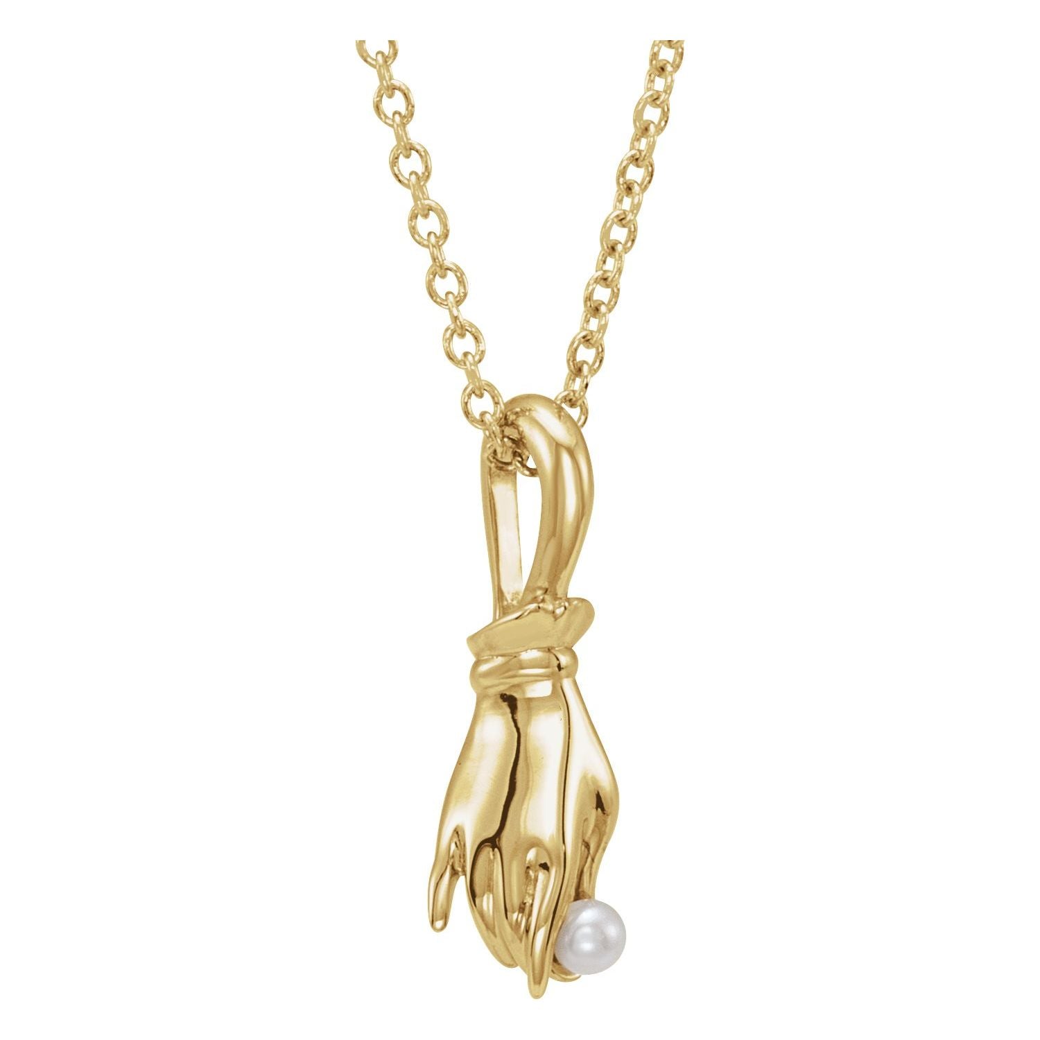 Seed Pearl Buddha Hand Necklace in 14K Yellow Gold