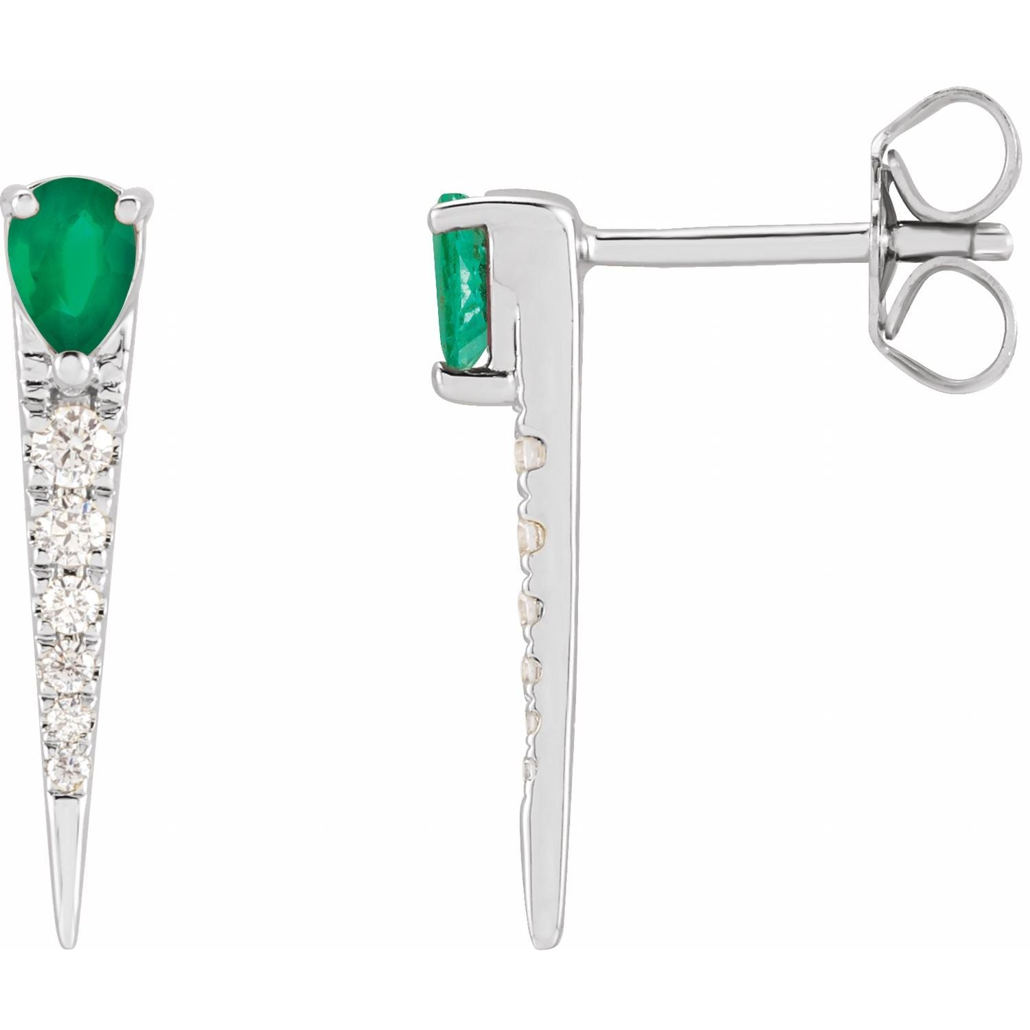14K White Gold kite natural emerald drop earrings