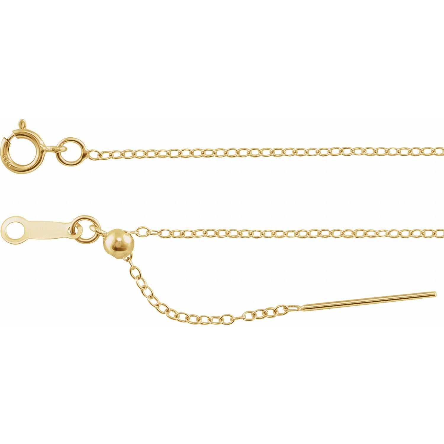 14K Yellow Gold 1.1 mm adjustable threader cable necklace