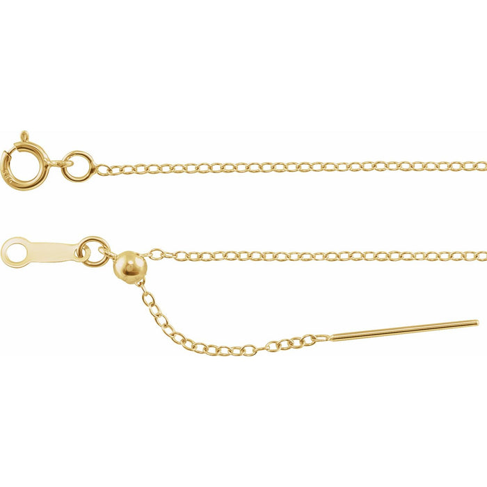 14K Yellow Gold 1.1 mm adjustable threader cable necklace