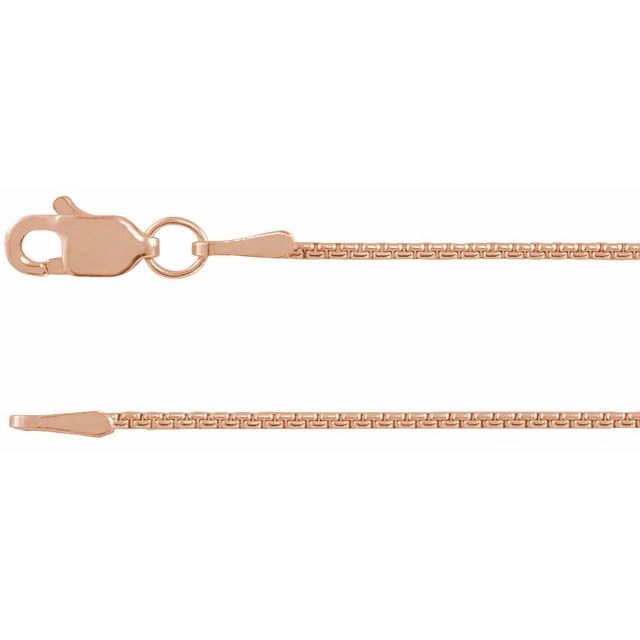 1mm box gold chain necklace in 14k rose gold, 16 inch