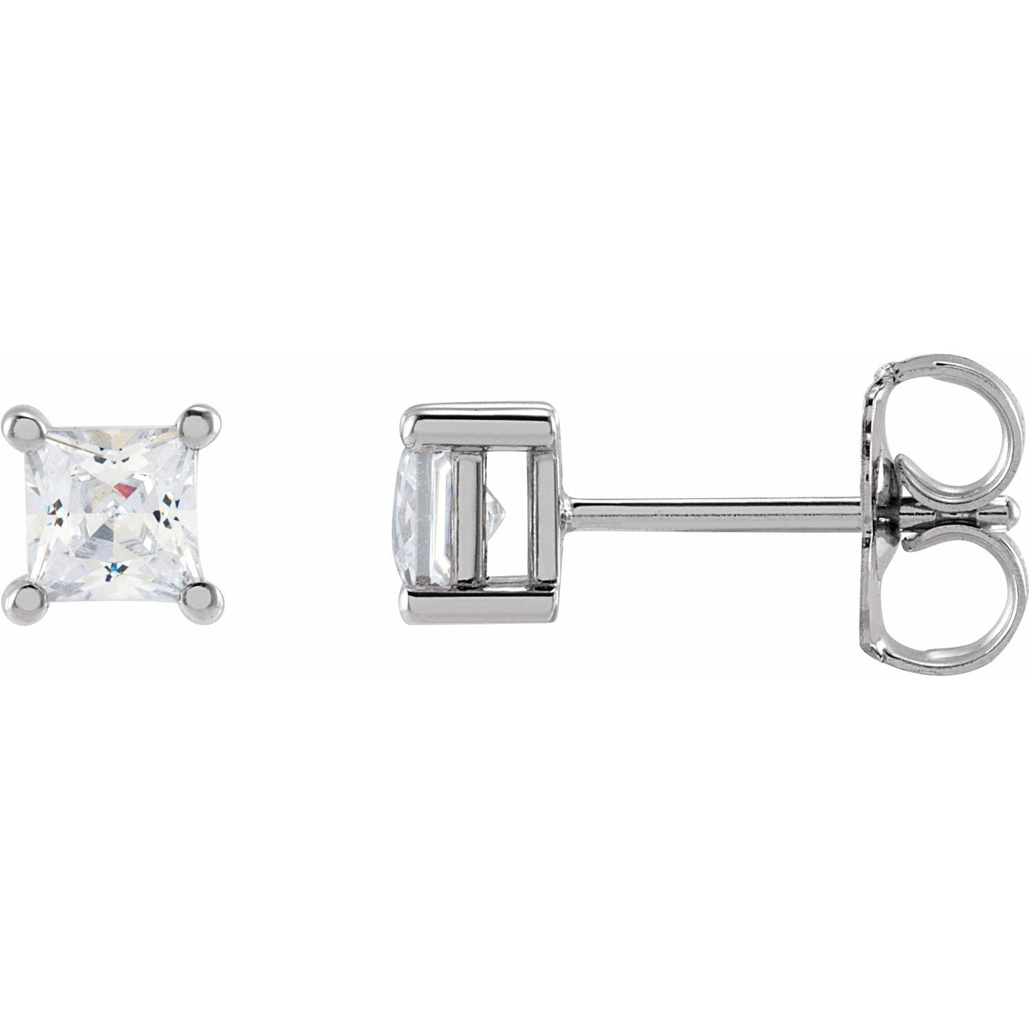 14K White Gold princess diamond stud earrings