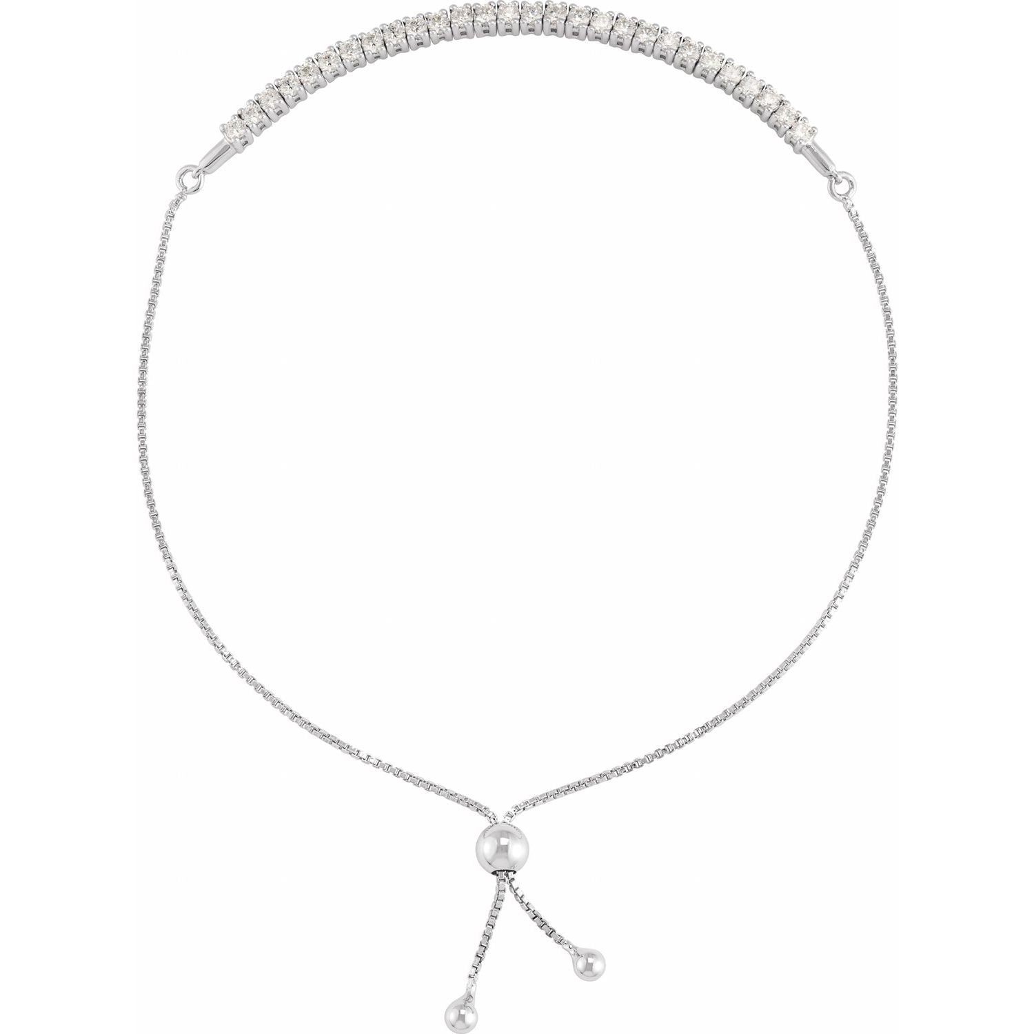 14K White Gold round lab-grown diamond adjustable bolo bracelet, G-H SI-I1