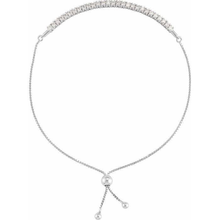 14K White Gold round lab-grown diamond adjustable bolo bracelet, G-H SI-I1