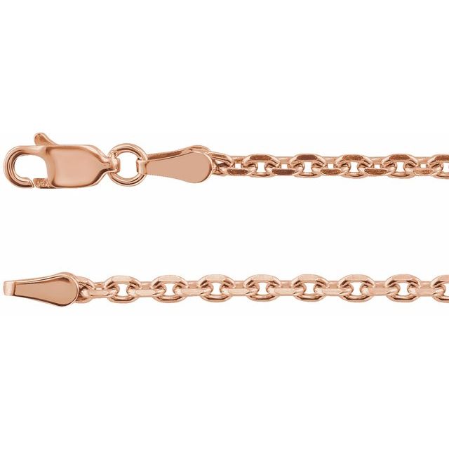 2mm diamond-cut cable gold chain necklace in 14k rose gold, 16 inch