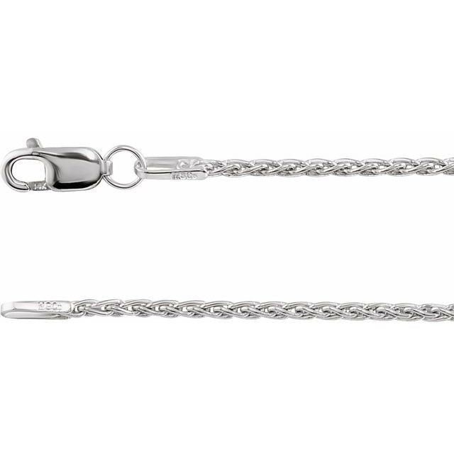 1.25mm wheat chain necklace in 14k white gold, 16 inch