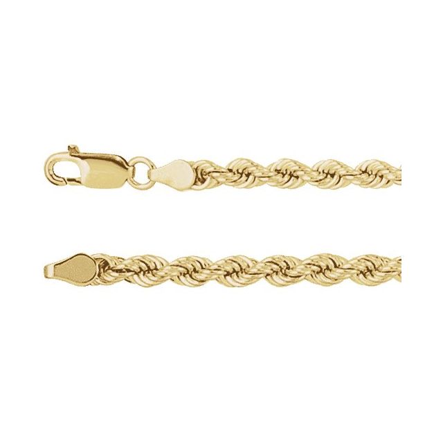 4mm rope chain necklace in 14k yellow gold, 24 inch