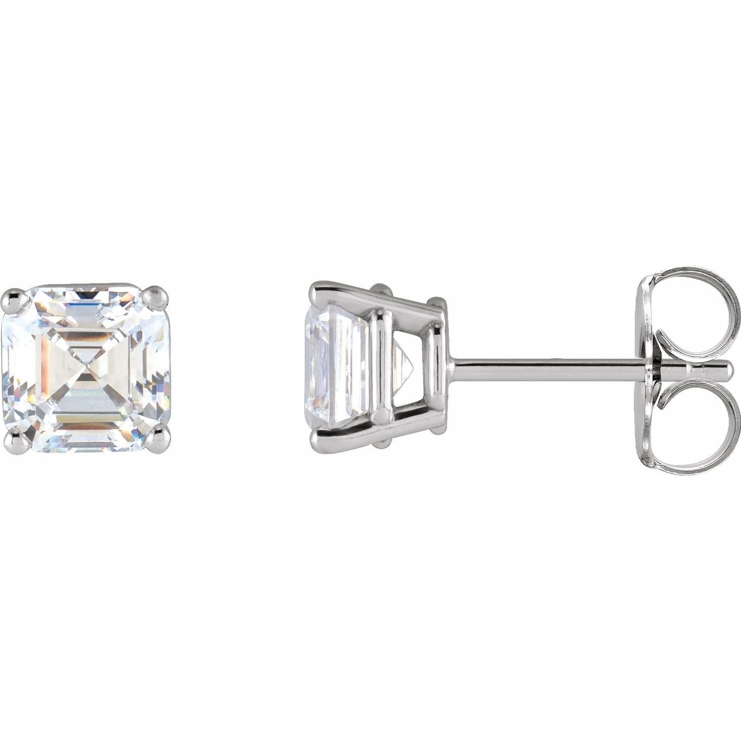 14K White Gold asscher diamond stud earrings