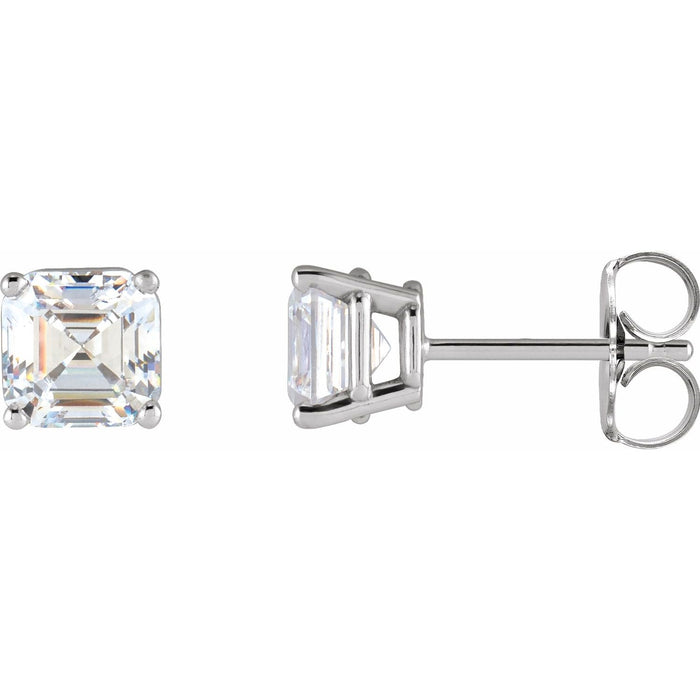 14K White Gold asscher diamond stud earrings