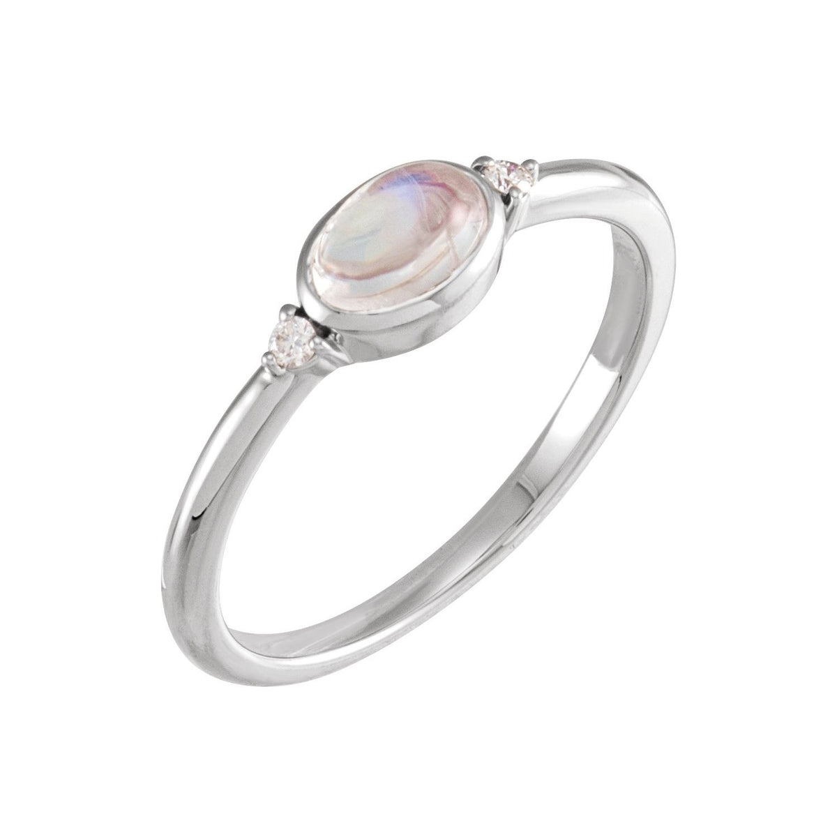 Rainbow Moonstone & Diamond Petite Ring in 14K White Gold - natural rainbow moonstone