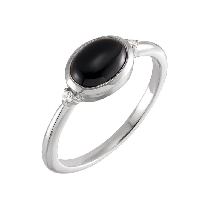Black Onyx & Diamond Accent Ring in 14K White Gold - natural black onyx